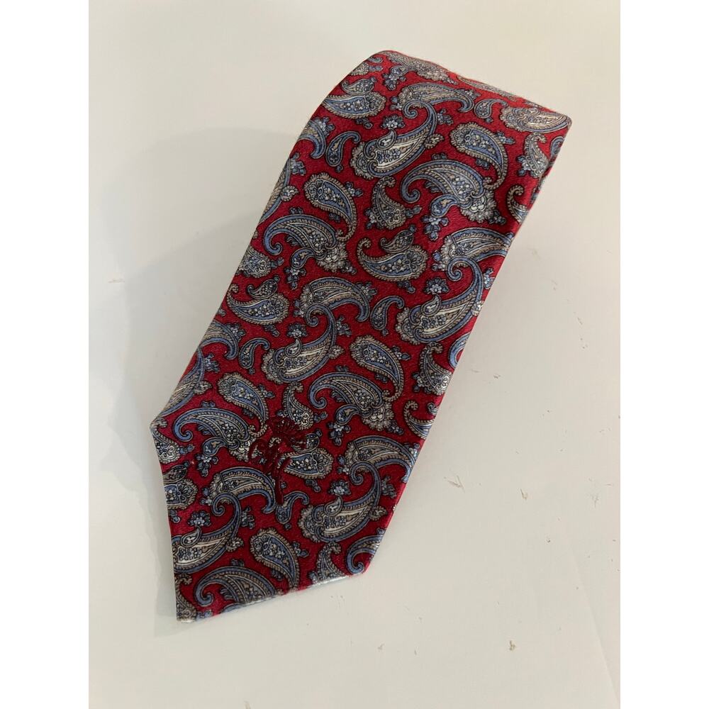 Countess Mara Men's Silk Neck Tie Red Silver Blue Paisley JL